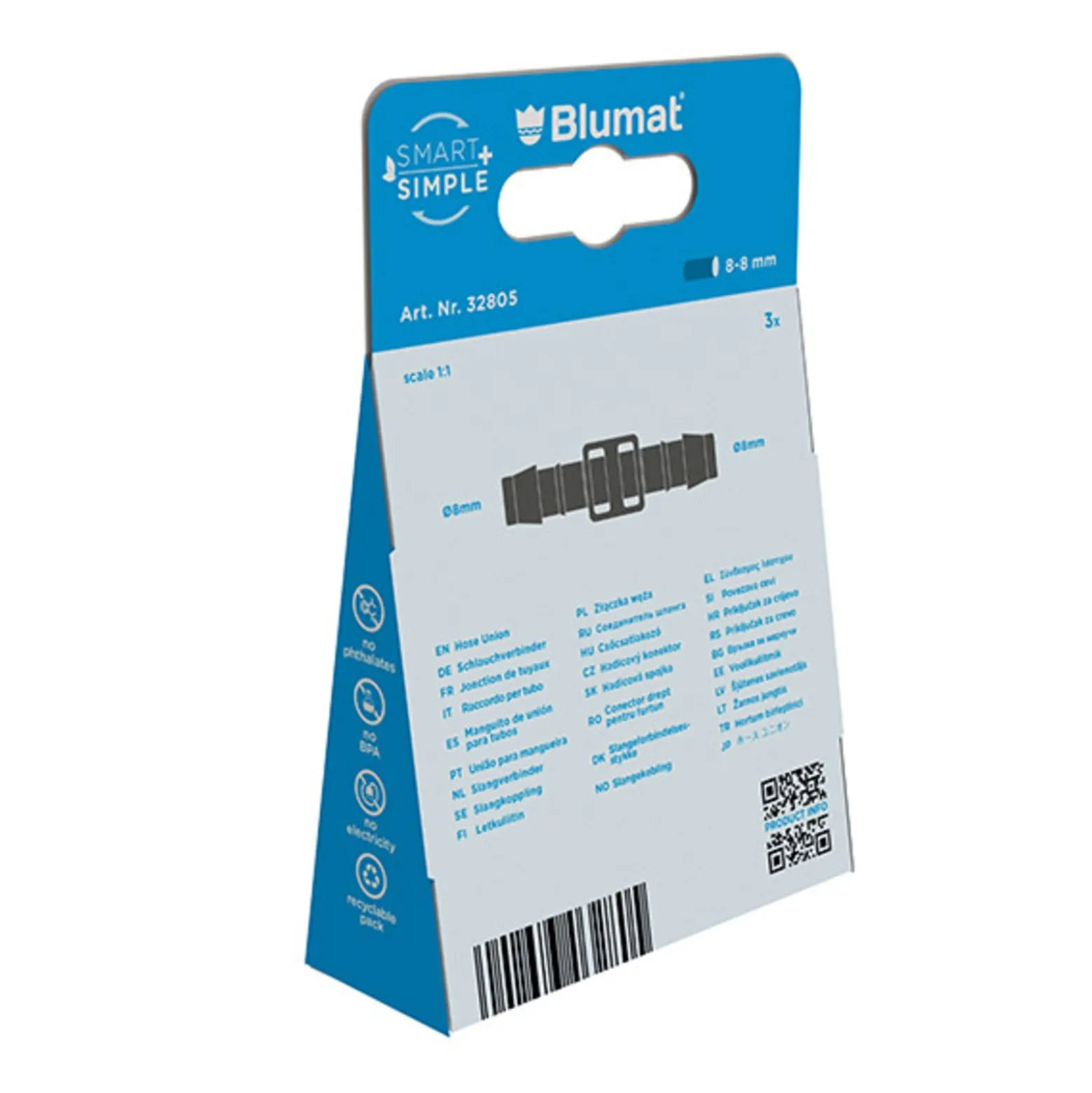 Tropf-Blumat Slangekobling 8 mm, 3-pk